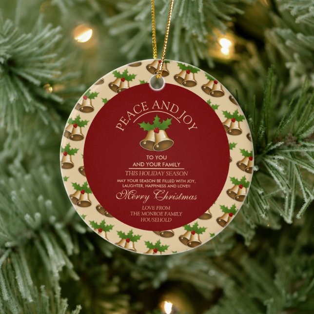 Festive Mistletoe Bells, Christmas Photo Ceramic Ornament (Tree)