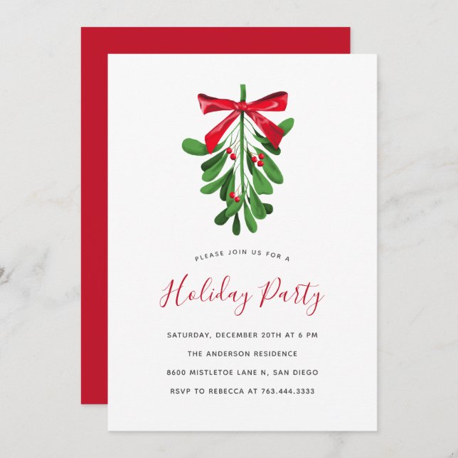 Festive Mistletoe Christmas Dinner Party Invitation (Front/Back)