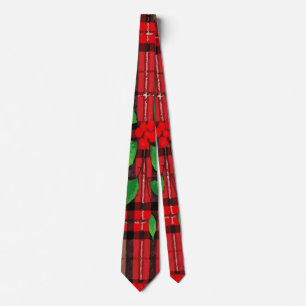Festive Mistletoe on Plaid, Holiday Accessory Tie