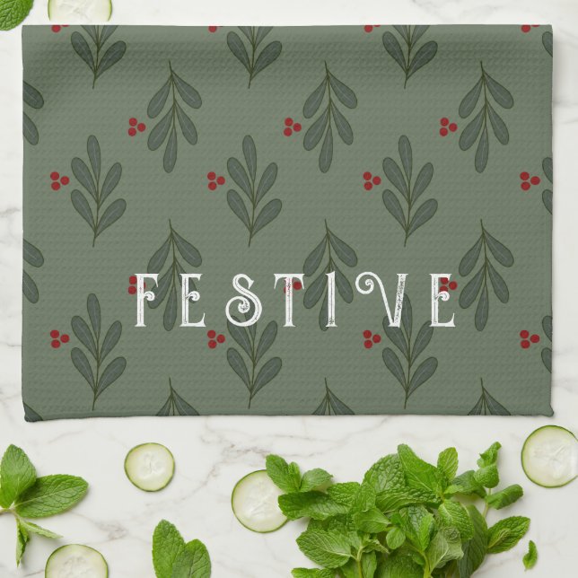Festive Mistletoe -  Tea Towel (Folded)