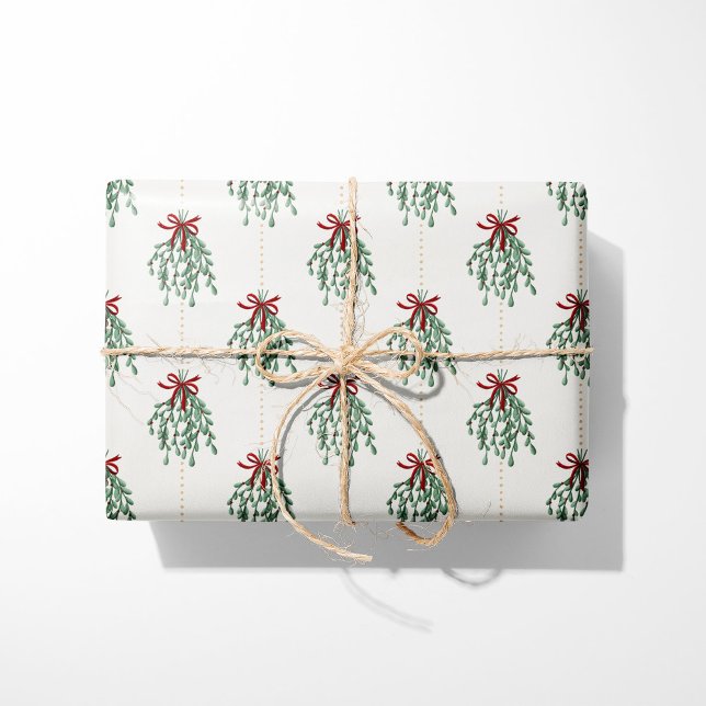 Festive Mistletoe with Red Bows Wrapping Paper (Creator Uploaded)
