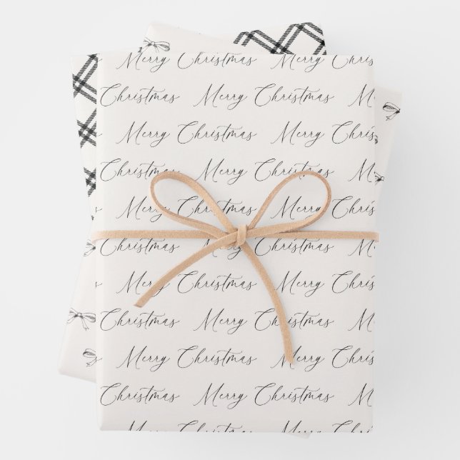 Festive Modern Black and Beige  Wrapping Paper Sheet (In situ)
