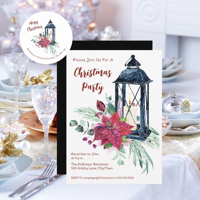 Festive Modern Christmas Party Invitation (Vintage Christmas Party Invitation and Mailing Stickers)