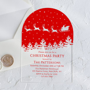 Festive Modern Christmas Party Santa Red Acrylic Invitations