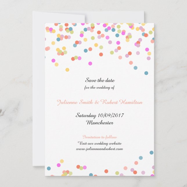 Festive Modern Confetti Wedding Save the Date (Front)