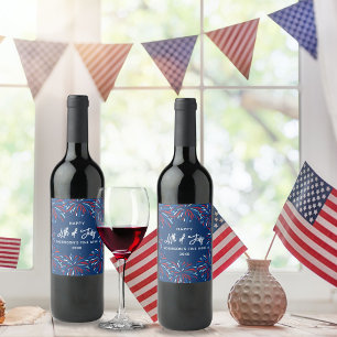 Festive Modern Fireworks, Custom Text 4th of July Wine Label