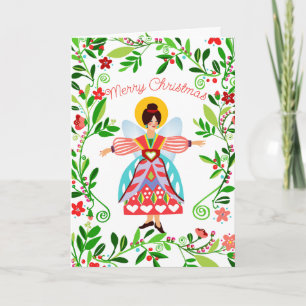 Festive Modern Folk Angel Christmas Card
