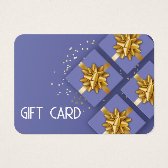 Festive Modern Gold Bow Blue Gift Box Gift Card (Front)