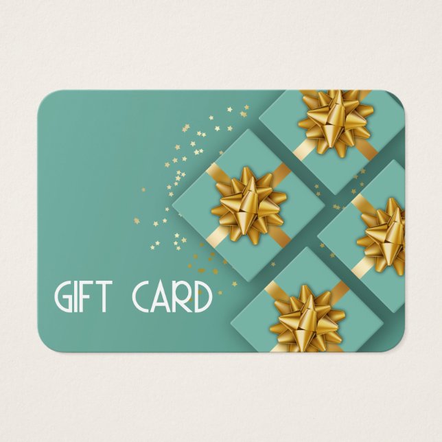 Festive Modern Gold Bow Mint Gift Box Gift Card (Front)