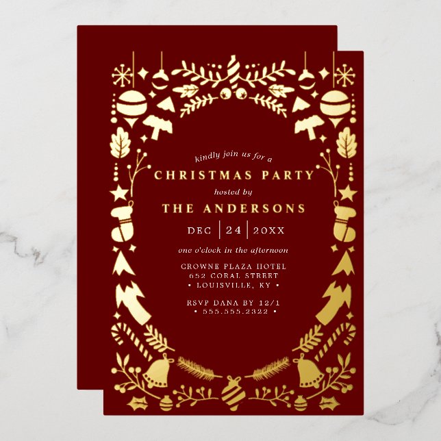 Festive Modern Gold Dark Red Christmas Party (Front/Back)