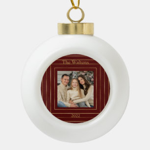 Festive Modern Gold Holiday Keepsake Ceramic Ball Christmas Ornament