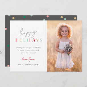 Festive Modern Happy Holidays Family Photo Holiday Card