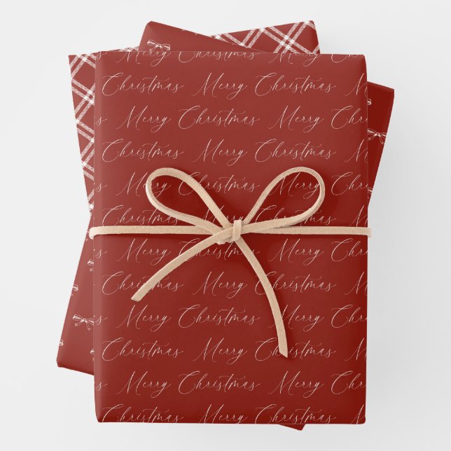 Festive Modern Red and Beige Christmas Wrapping Paper Sheet (In situ)