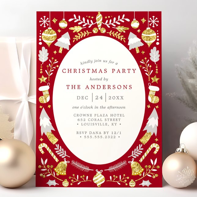 Festive Modern Red and Gold Christmas Party Invitation (Creator Uploaded)