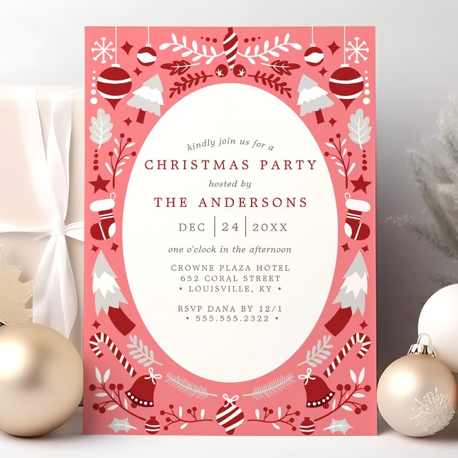 Festive Modern Red and Pink Christmas Party Invitation (Creator Uploaded)