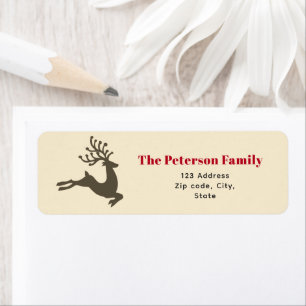 Festive Modern Reindeer Jumping on Cream Return Address Label