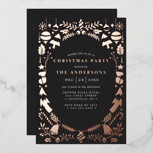 Festive Modern Rose Gold Black Christmas Party (Front/Back)