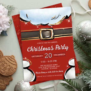 Festive Modern Santa Belly Christmas Party Invitation