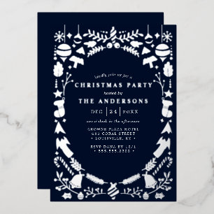 Festive Modern Silver Navy Blue Christmas Party