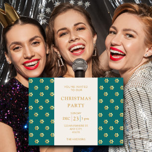 Festive Modern Teal + Gold Daisy Christmas Party Holiday Card