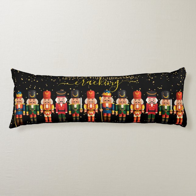Festive Modern Xmas Black Cute Nutcracker Body Cushion (Front)