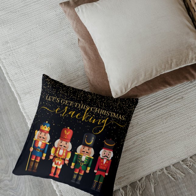 Festive Modern Xmas Black Cute Nutcracker Cushion (Creator Uploaded)