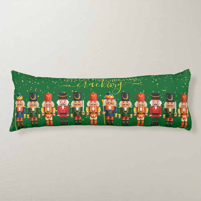 Festive Modern Xmas Green Cute Nutcracker Body Cushion (Front)