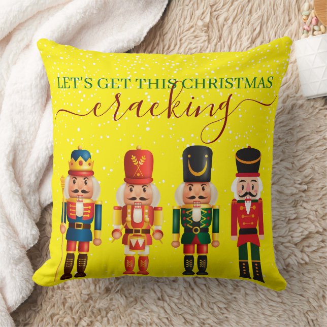 Festive Modern Xmas Yellow Cute Nutcracker Cushion (Blanket)