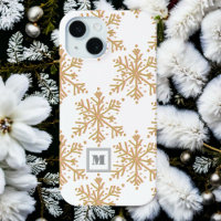 Festive monogram elegant gold snowflake pattern
