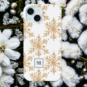 Festive monogram elegant gold  snowflake pattern  iPhone 15 case