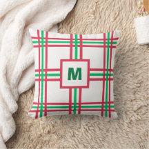 Festive Monogram Modern Red Green Plaid Holiday