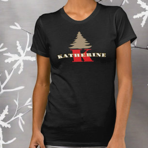 Festive monogrammed typography red white gold tree T-Shirt