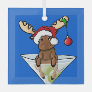 Festive Moose Christmas Glass Ornament