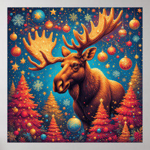 Festive Moose Decorated With Christmas Ornaments Poster
