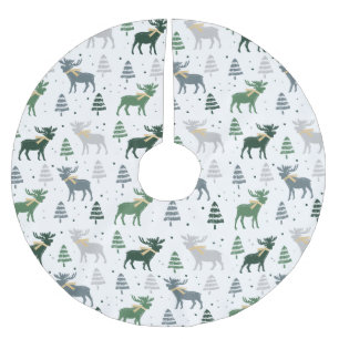 Festive Moose, Trees, and Snow Christmas Pattern Brushed Polyester Tree Skirt