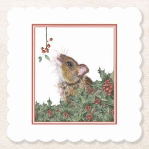 Festive mouse and holly coaster