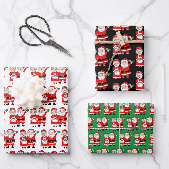 Festive Mr and Mrs Claus Christmas   Wrapping Paper Sheet (Front)
