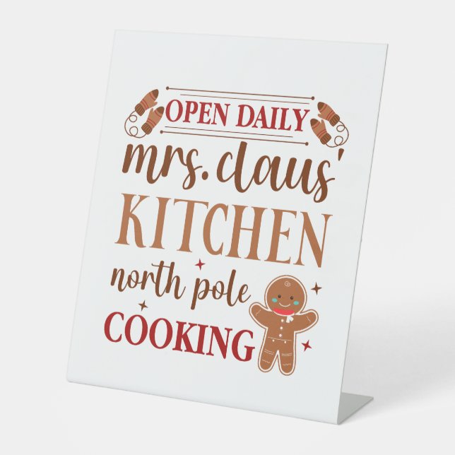 Festive Mrs. Claus kitchen Christmas Pedestal Sign (Front)