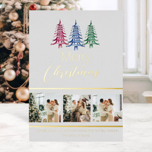 Festive Multi-Coloured Christmas Pagoda Tree Foil Holiday Card