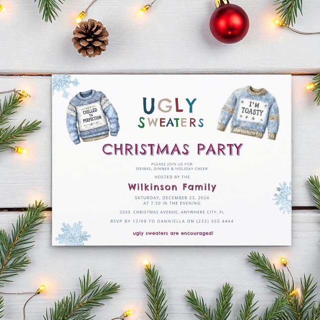Festive Multicolor Christmas Ugly Sweater party Invitation (Creator Uploaded)