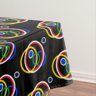 Festive Multicolored Circles on Black Tablecloth