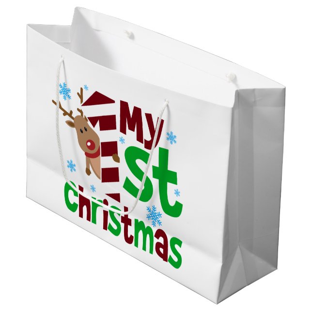 Festive my First Christmas baby unisex Large Gift Bag (Front Angled)