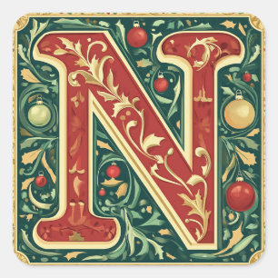 Festive N Design: Red, Green, Gold with Christmas Square Sticker
