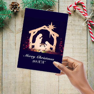 Festive Nativity Scene Church Christmas Tri-Fold Holiday Card