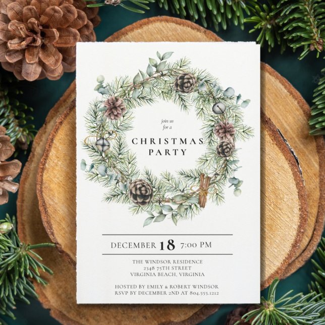 Festive Natural Wreath Holiday Party Invitation  (Creator Uploaded)