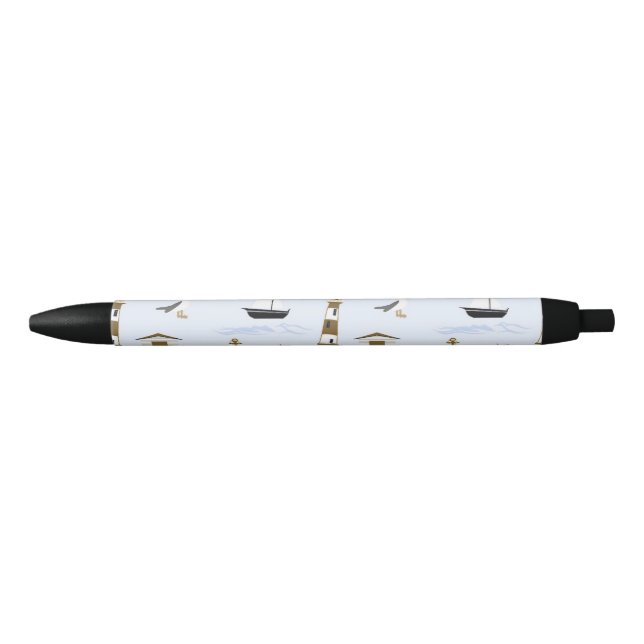 Festive Nautical Print Black Ink Pen (Front)