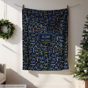Festive navy and gold blanket Christmas lettering