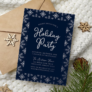 Festive Navy and Silver Snowflakes Holiday Party