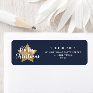 Festive Navy Blue Christmas Return Address Label