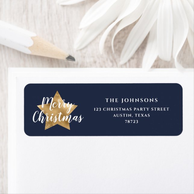 Festive Navy Blue Christmas Return Address Label (Insitu)